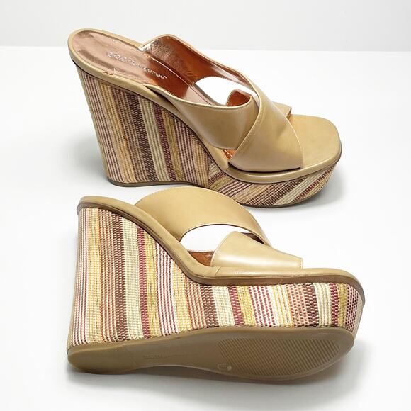 BCBGeneration Women's Platform Wedge Sandals Tan Vertical Stripe Mojave 9M NEW - Picture 9 of 9